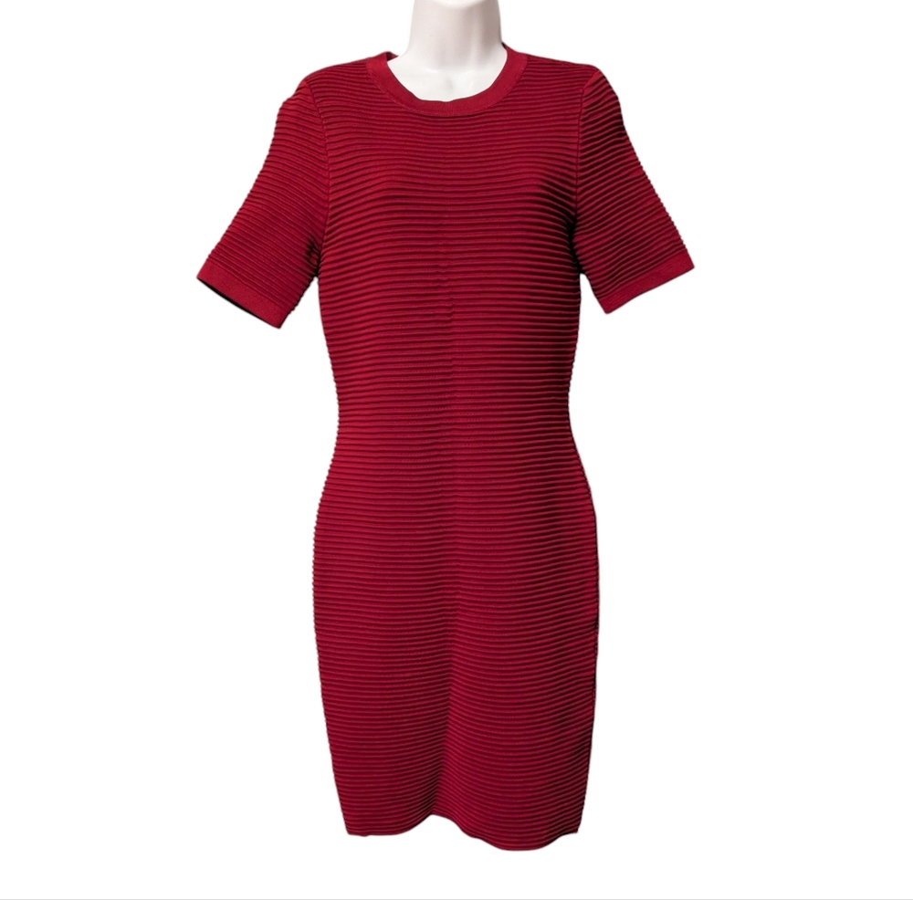 🍁SALE🍁 Torn by Ronny Kobo Burgundy Red Ribbed Knit Hourglass Bodycon Dress - Picture 3 of 11